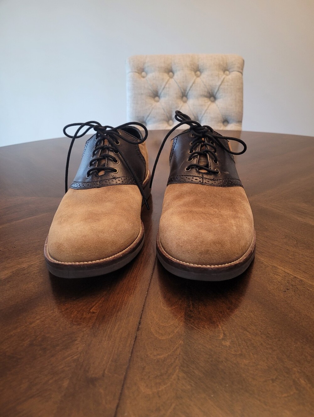 Men's Two-Tone Suede and Leather Oxford Shoes - Brown/Dark Navy by LL Bean